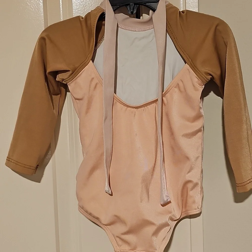 Dot dot Smile 2t Swimsuit Long Sleeve Pink Brown Tie Neck